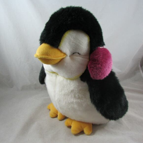 Russ Berrie Plush Penguin Tux Big 14" Stuffed Animal Toy Wearing Ear Muffs - Picture 3 of 8